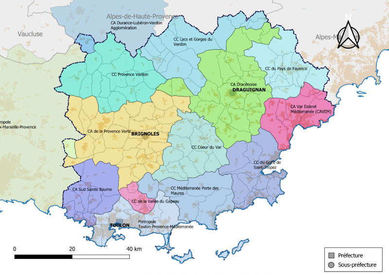 Figure 1. Carte des intercommunalités du département du Var, France