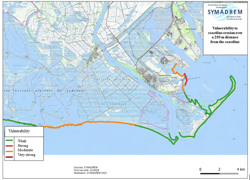 Map detailing SYMADREM’s vulnerability classification along the former and current saltworks (SYMADREM 2022)