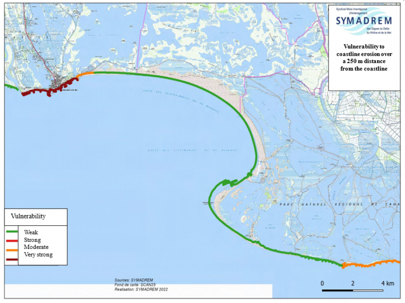 Map detailing SYMADREM’s vulnerability classification along the former and current saltworks (SYMADREM 2022)