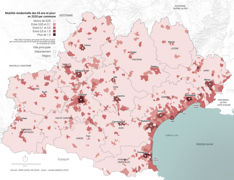 Figure 5. Mobilité résidentielle des 65 ans et plus dans les communes d’Occitanie