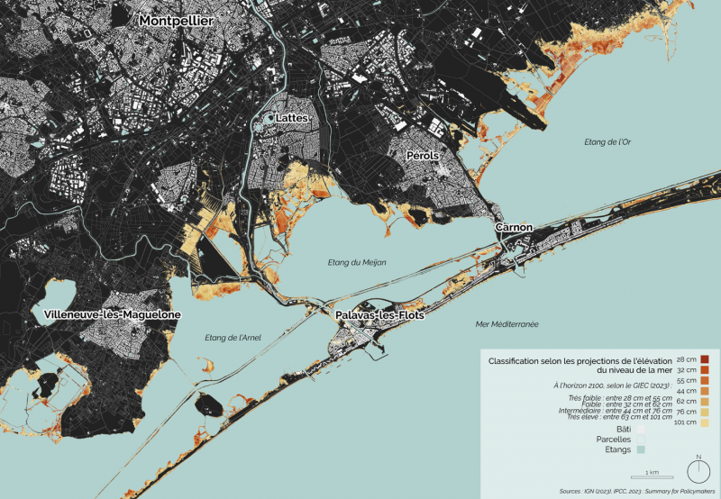 Figure 9. Espaces concernés par l’élévation du niveau de la mer d’ici 2100